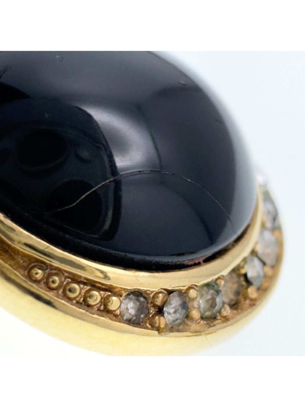 Authentic Dior Vtg 80s Black Onyx-Style Halo Clip-On Gold-Tone Crystal Earrings - Picture 7 of 11